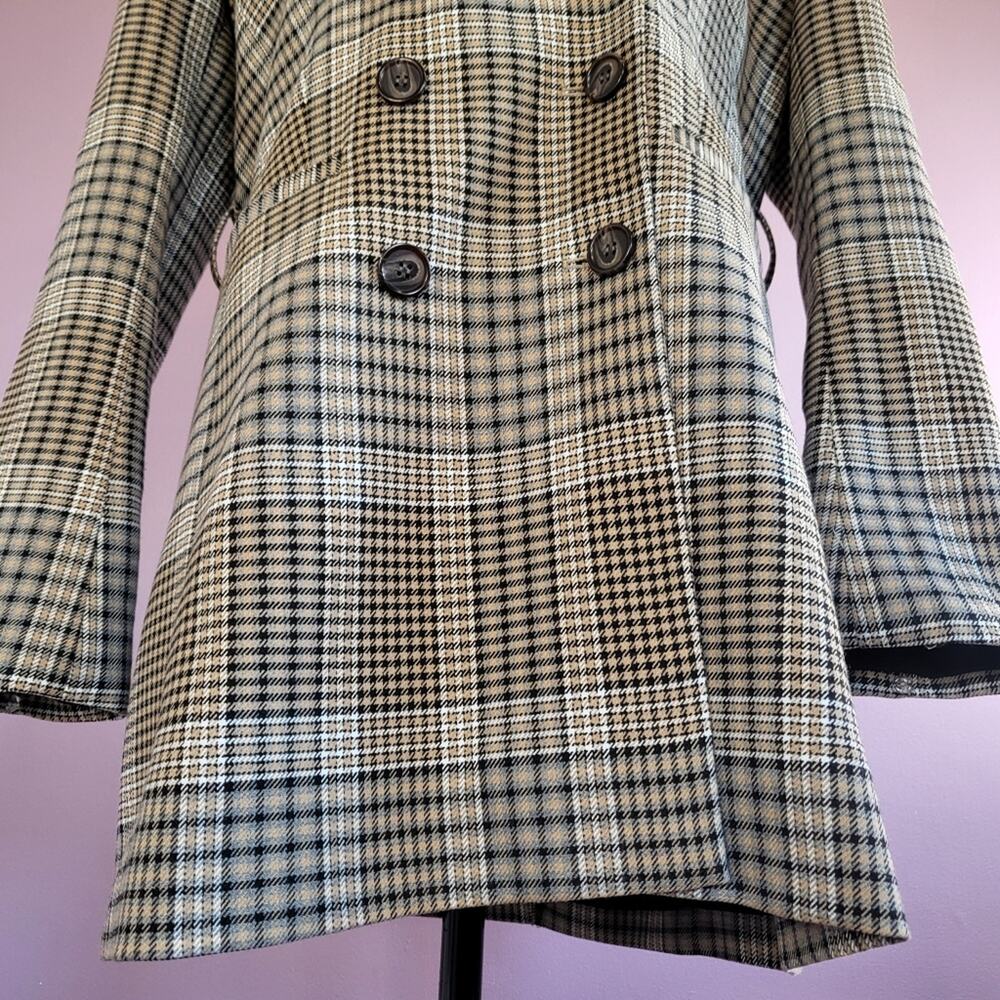 Halogen X Atlantic-Pacific Neutral Houndstooth Plaid Double Breasted Belted Coat - Picture 7 of 12